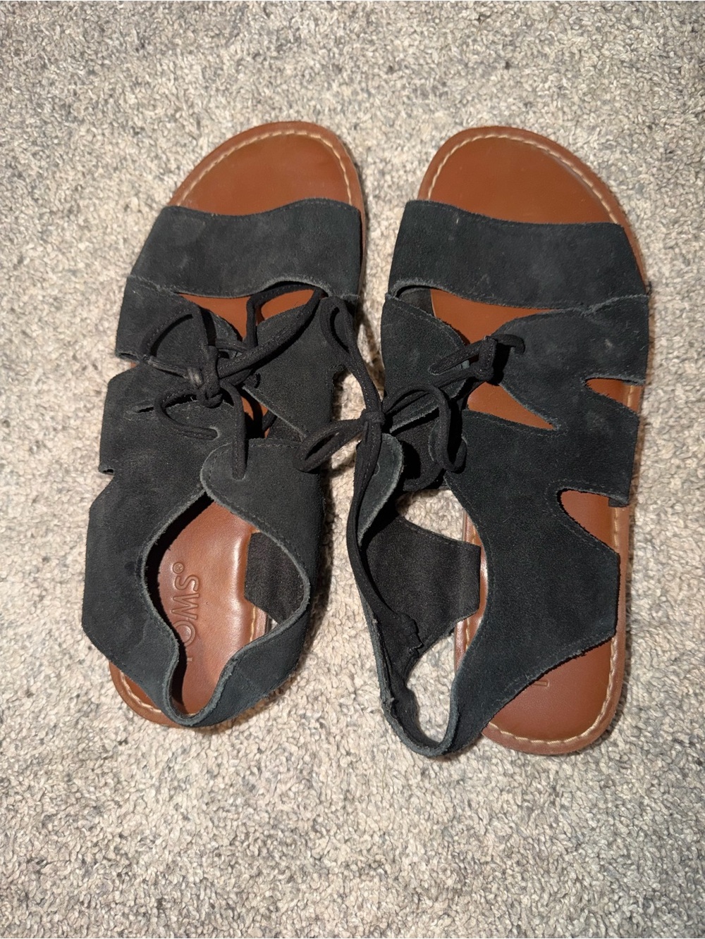 Toms Black Suede Lace-Up Women's Sandals